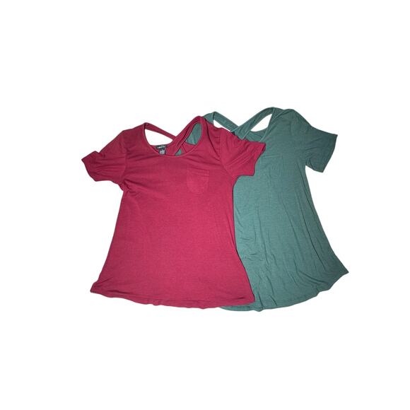 RUE 21 LOT OF 2 CROSS BACK TEES MAROON AND GREEN SIZE MEDIUM - Picture 3 of 7